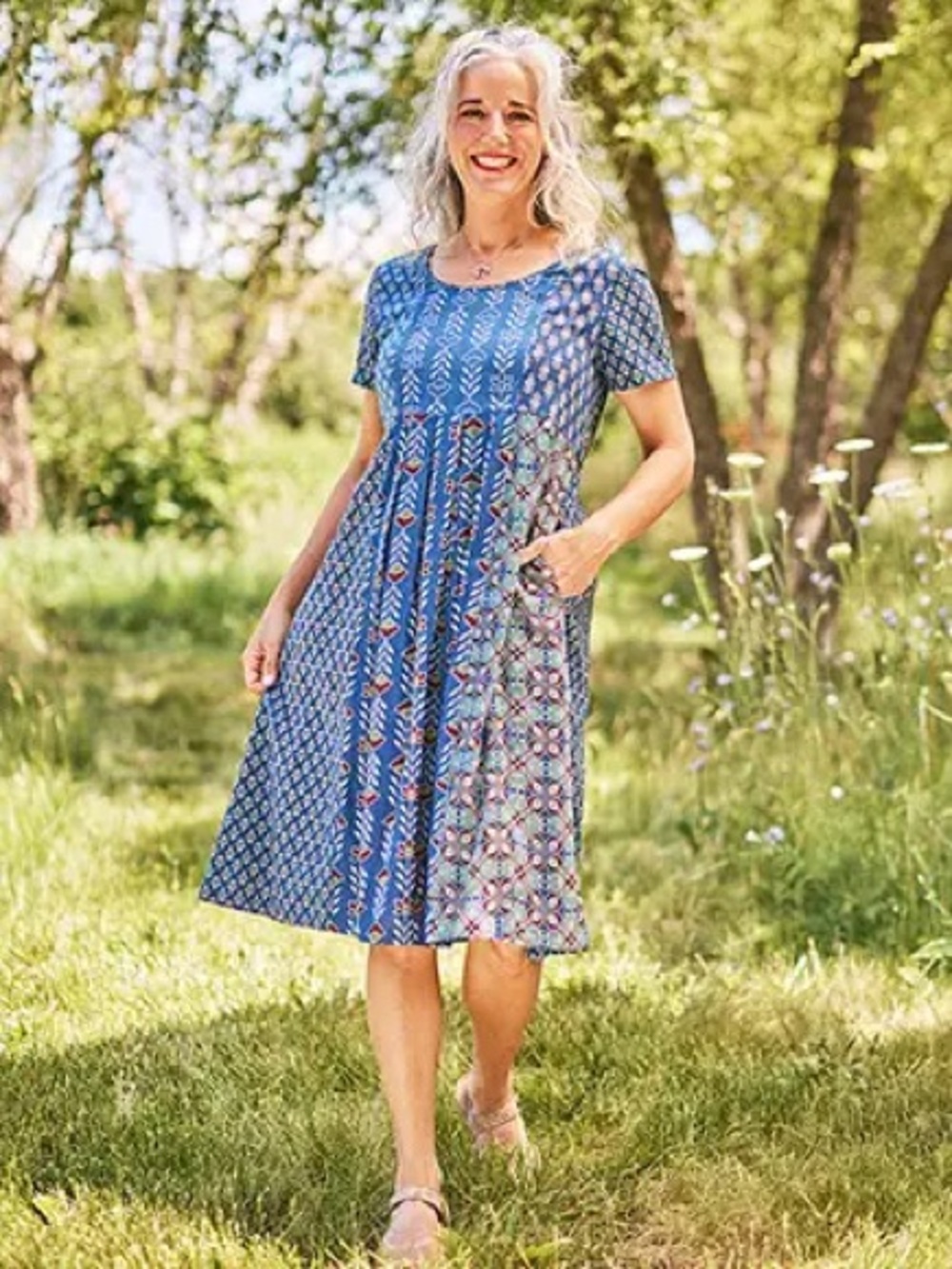 April Cornell Good Times Patchwork Cotton Midi Dress